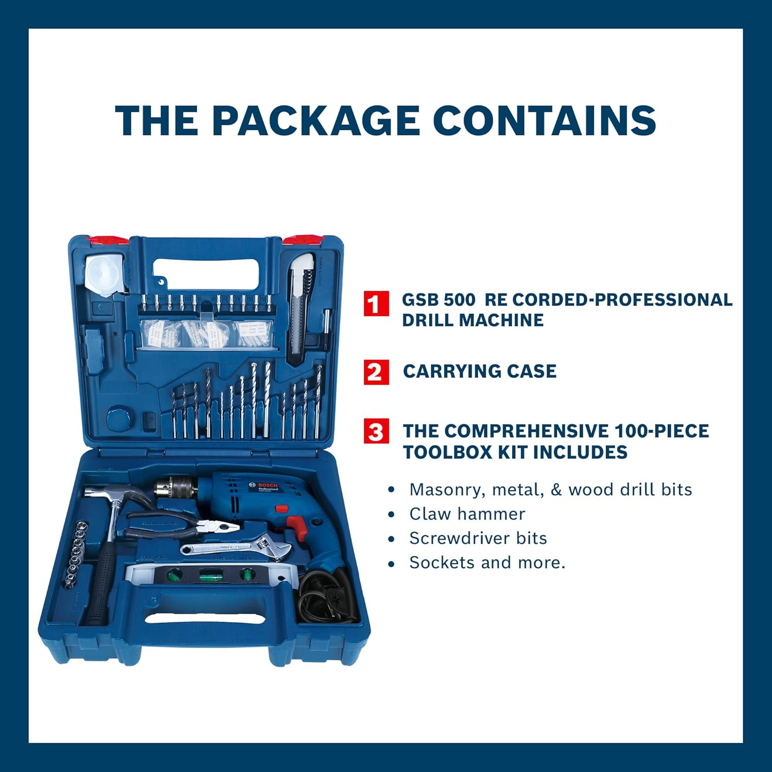 BOSCH Professional GSB 500 RE Corded-Electric Drill Tool Set