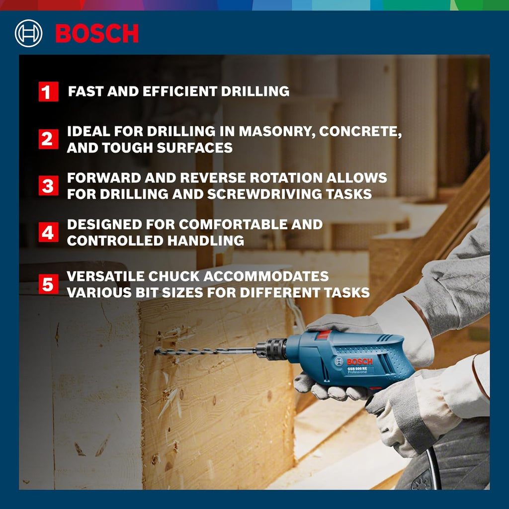 BOSCH Professional GSB 500 RE Corded-Electric Drill Tool Set