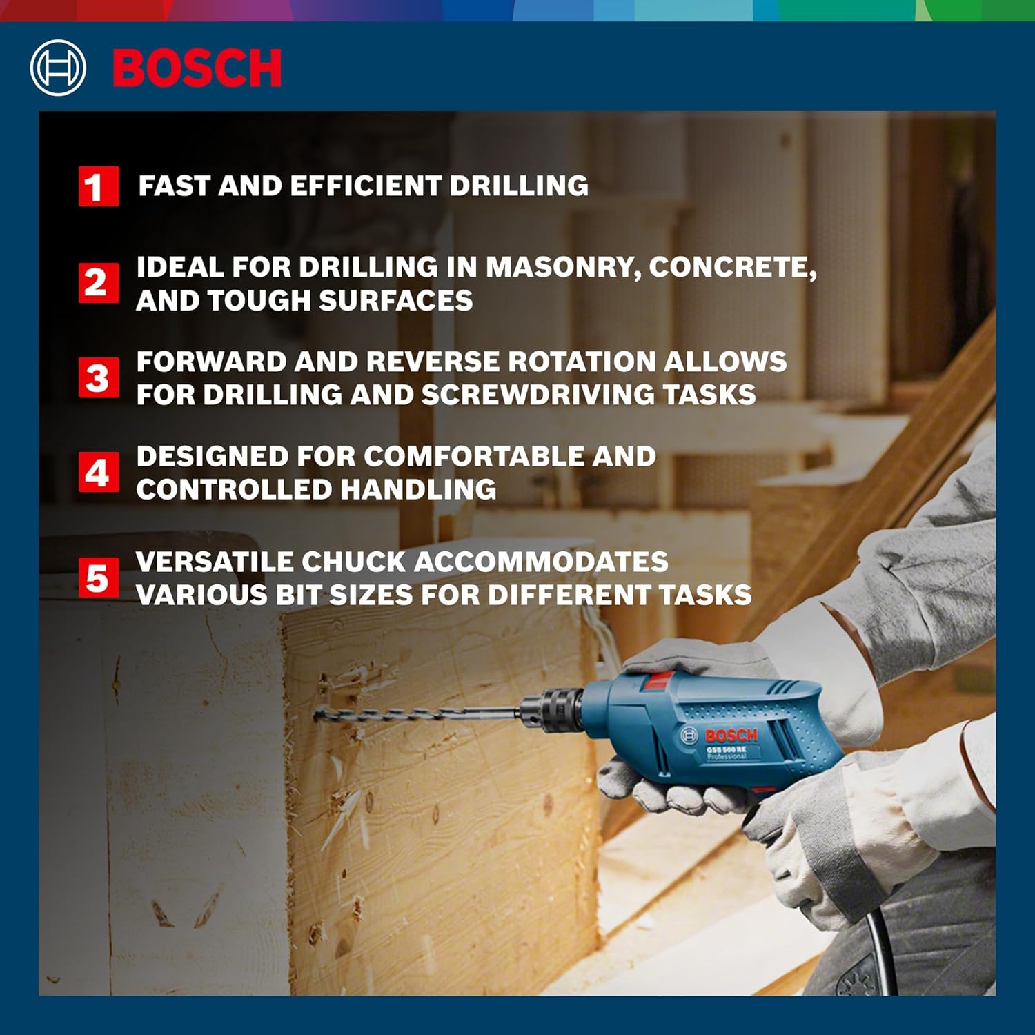 BOSCH Professional GSB 500 RE Corded-Electric Drill Tool Set